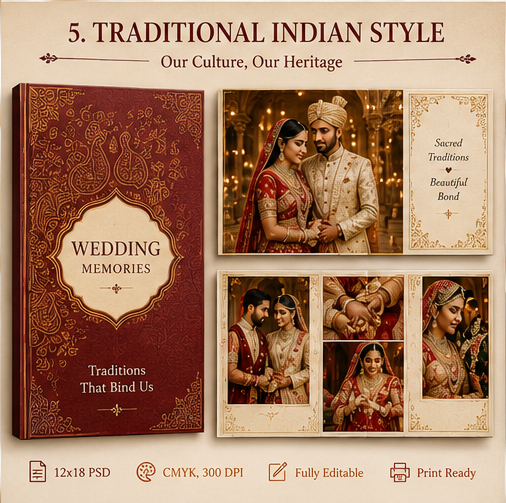 Traditional Indian style wedding album design reference